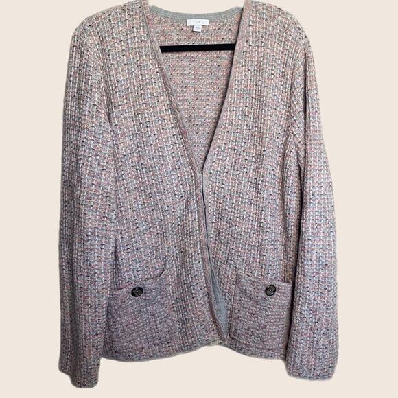 J.Jill Pink / Grey Tweed Knit Cardigan Size Large - Picture 1 of 8